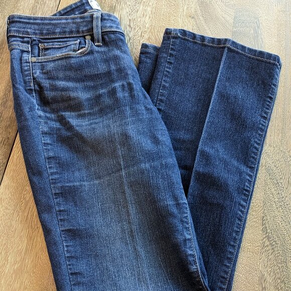 PAIGE Denim - PAIGE, Dark Wash Distressed Skyline Boot Cut Low Rise Denim Blue Jeans, Size 27